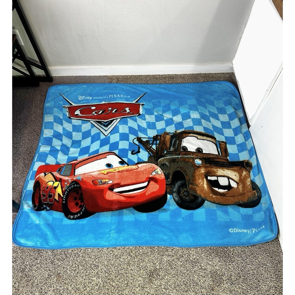 Vintage Disney Cars Fleece Blanket Throw Lightning McQueen Tow Mater 50x60